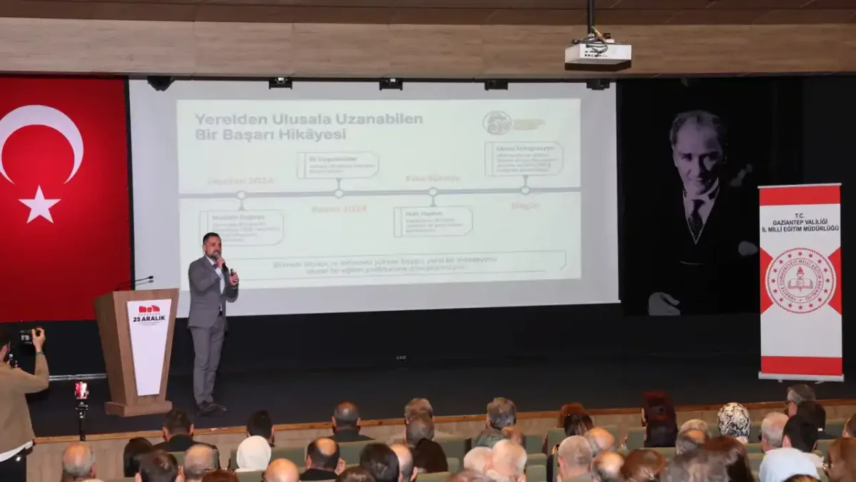 Gaziantep'te yetenek analizi yapılan çocuklar ve projeye katılan eğitimciler.