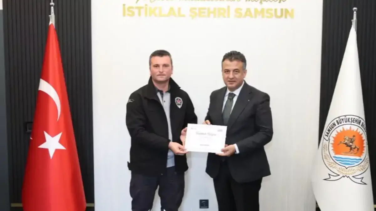 Samsun'da güvenlik görevlisine cesareti dolayısıyla teşekkür belgesi verildi
