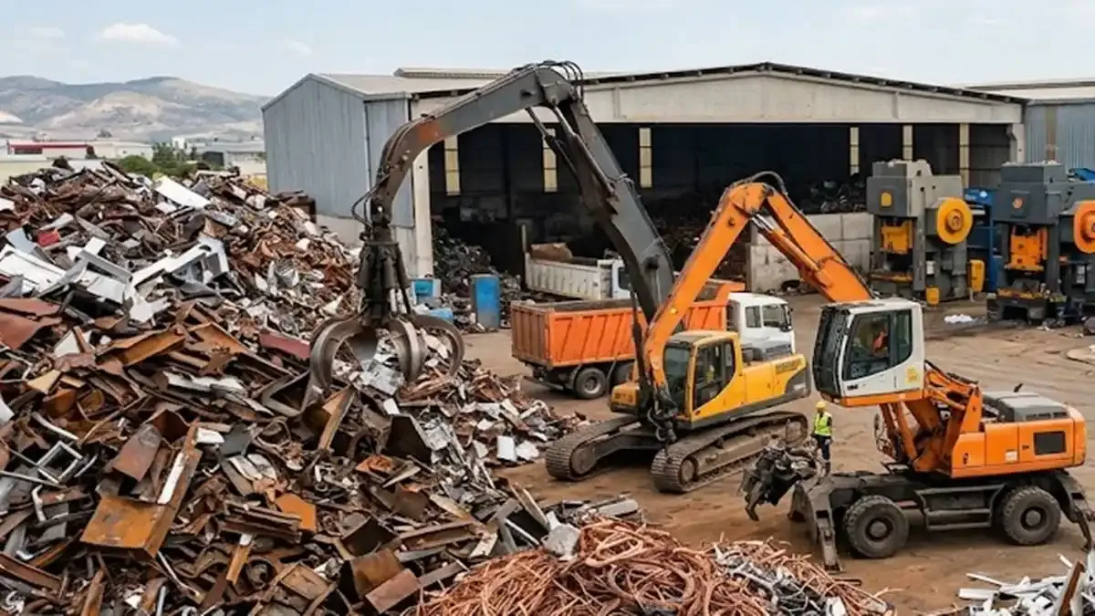 Geri dönüşüm tesisinde ayrıştırılan metal ve hurda atıklar.