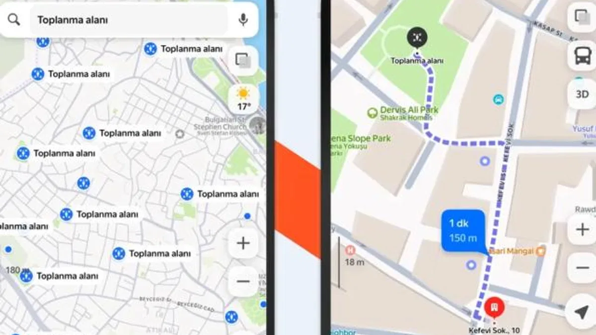 Deprem toplanma alanları Yandex’e eklendi