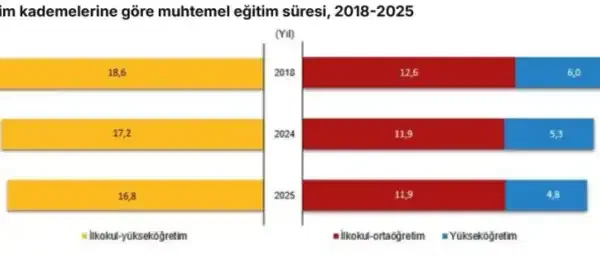 2025'te Türkiye'de eğitim süresi 16,8 yıl olarak belirlendi