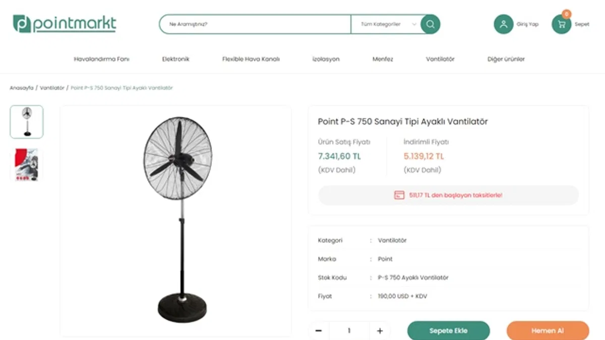 Vantilatör Sanayi Tipi