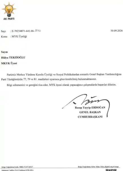 Prof. Dr. Hülya Terzioğlu AK Parti Genel Başkan Yardımcılığı görevine getirildi