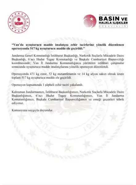 Van'da düzenlenen operasyonda 517 kilogram uyuşturucu ele geçirildi