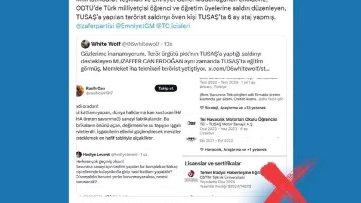 Hain saldırıyla ilgili TUSAŞ’ta staj iddiaları asılsız!