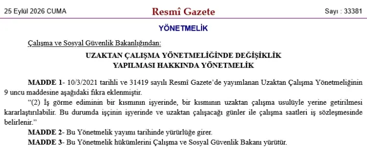 Hibrit çalışma modeli resmileşti