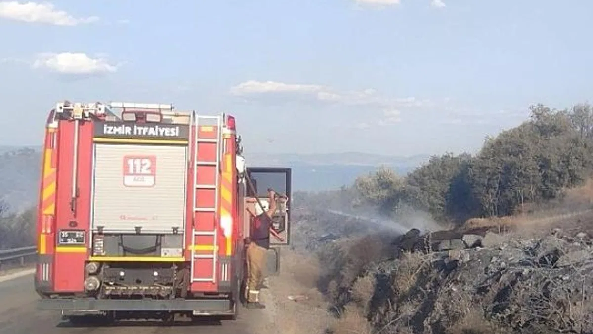 İzmir İtfaiyesi Dikili’de orman yangınına müdahale ediyor