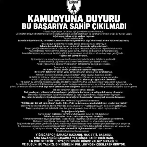 Yığılcaspor maddi imkansızlıklar nedeniyle Düzce liginden çekildi