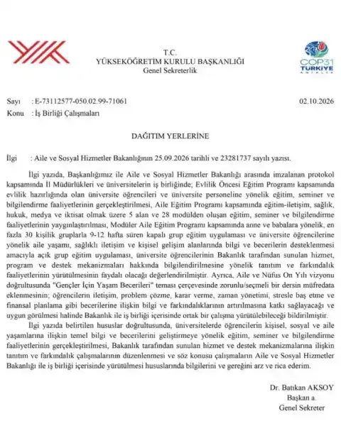 YÖK’ten üniversitelere aile eğitimi ve yaşam becerileri çalışması